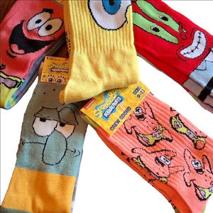 NWT SpongeBob Squarepants Animated Red Yellow Green Pink Crew Unisex Socks